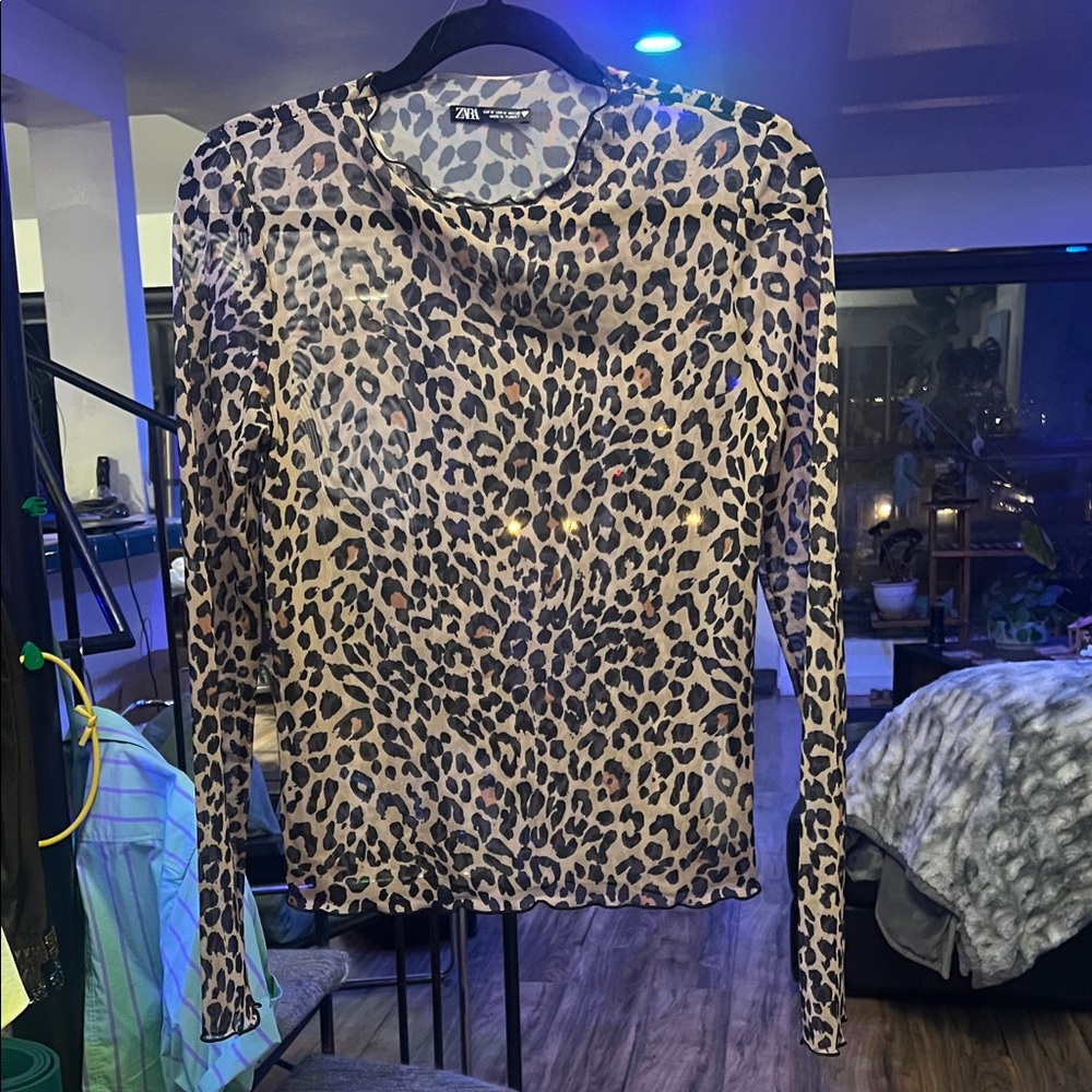 Zara Animal Print Long Sleeve Top